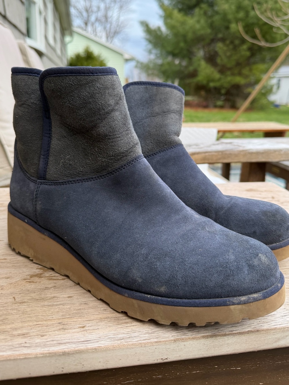 UGG WOMen's Navy Suede Ankle Boots with Tan Sole